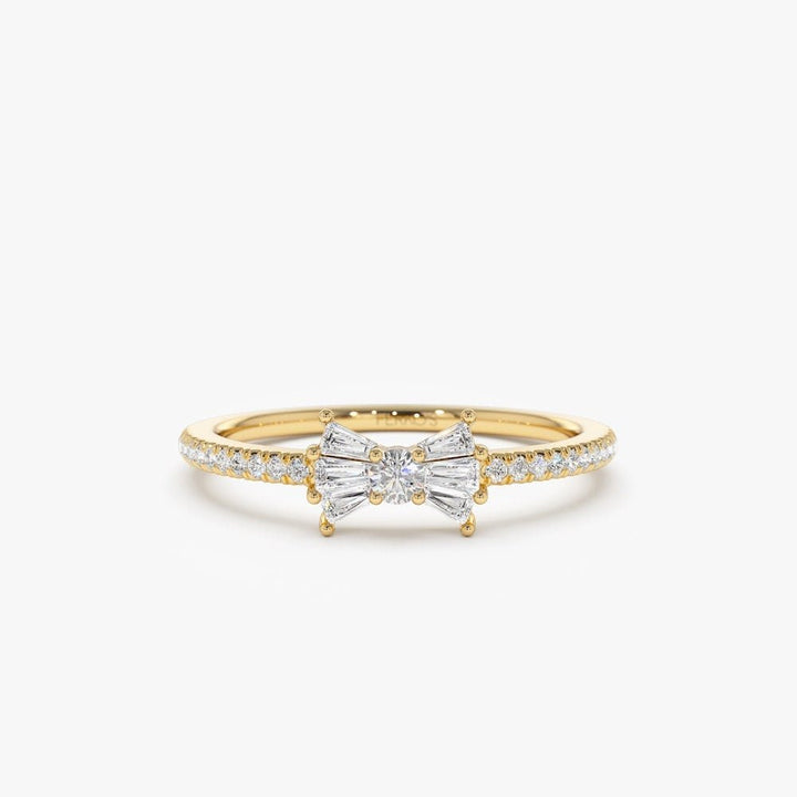 Baguette and Round Cut Diamond Bow Wedding Band for Gift - Doozy Diamonds