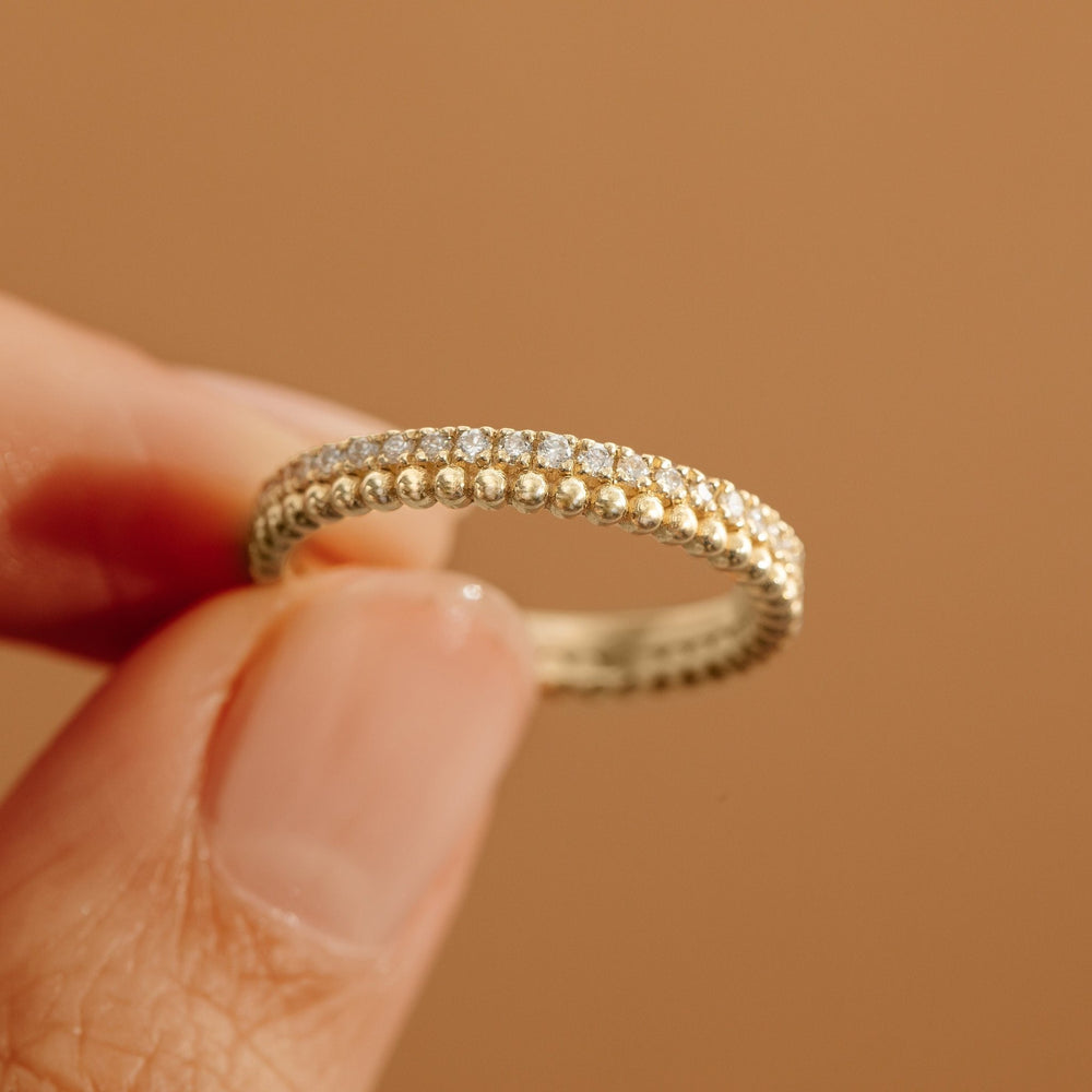 Round Cut Diamond Beaded design Wedding Band for Her - Doozy Diamonds
