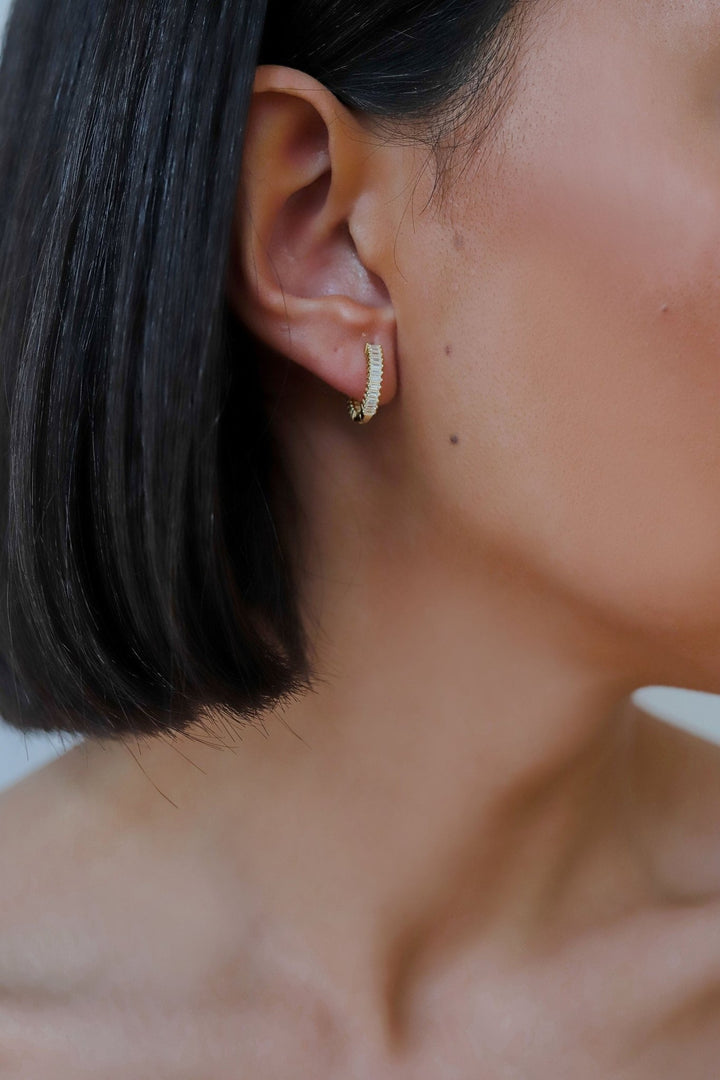 Baguette Cut Diamond Huggie Hoop Earring for for Her - Doozy Diamonds