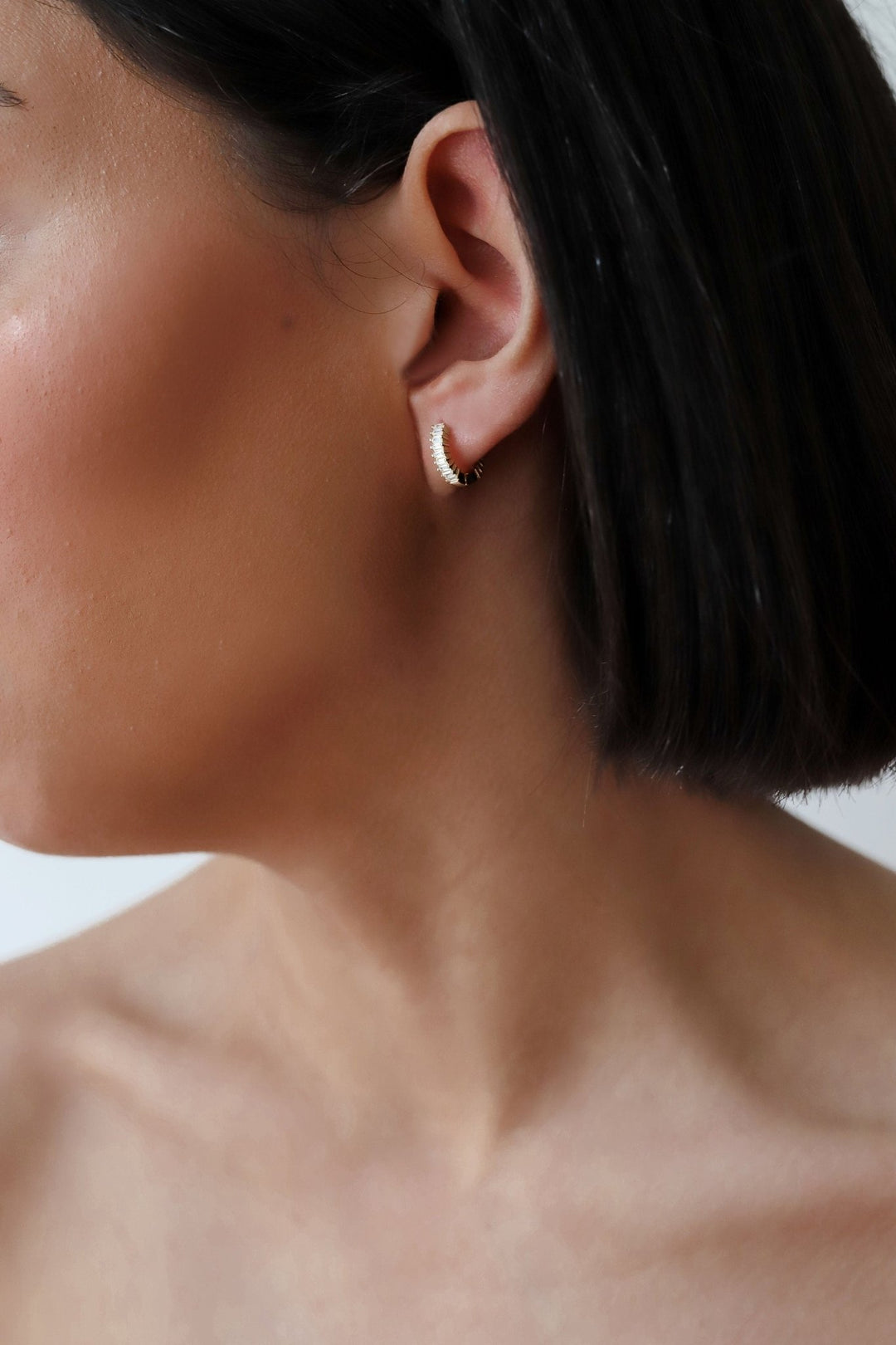 Baguette Cut Diamond Huggie Hoop Earring for for Her - Doozy Diamonds