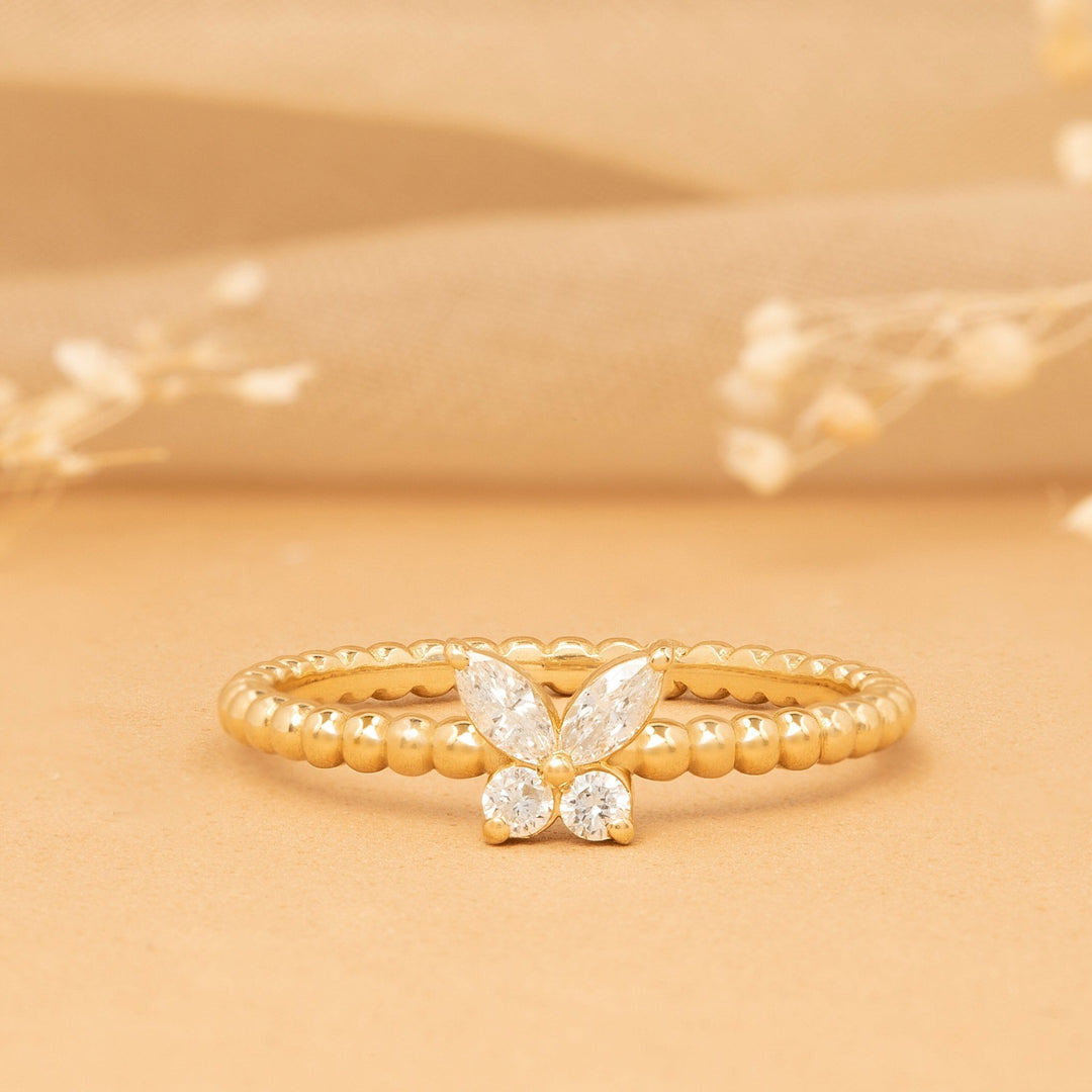 Round & Marquise Cut Diamond Butterfly Gold Wedding Ring - Doozy Diamonds