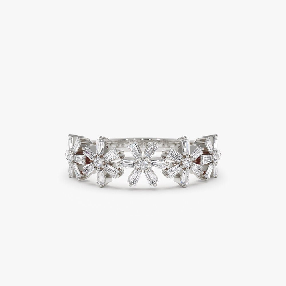 Round & Baguette Cut Diamond Multi Flower Design Ring for Women - Doozy Diamonds