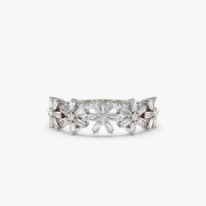 Round & Baguette Cut Diamond Multi Flower Design Ring for Women - Doozy Diamonds