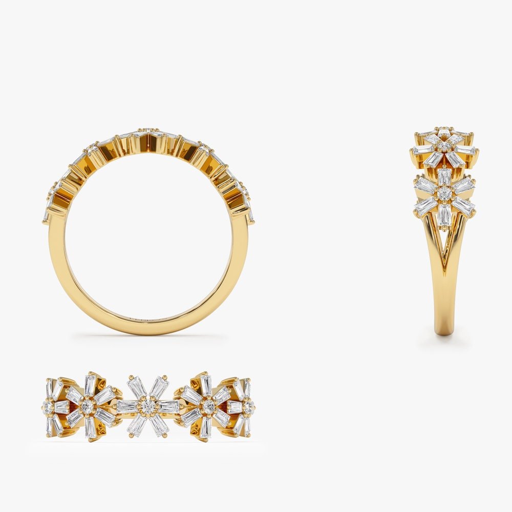 Round & Baguette Cut Diamond Multi Flower Design Ring for Women - Doozy Diamonds