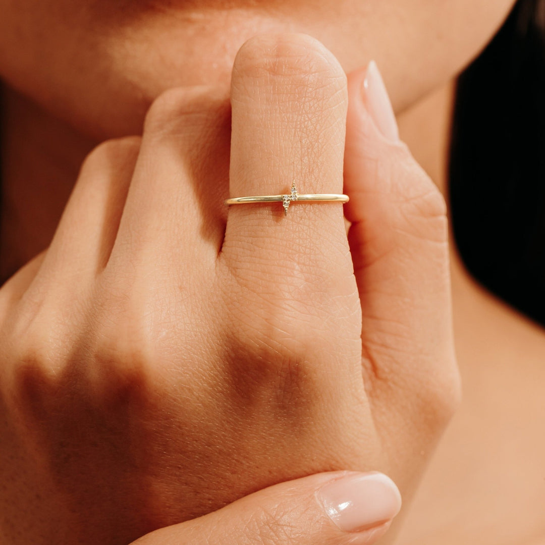 14K Yellow Gold Round Cut Lightning Bolt Ring for Christmas Gift - Doozy Diamonds