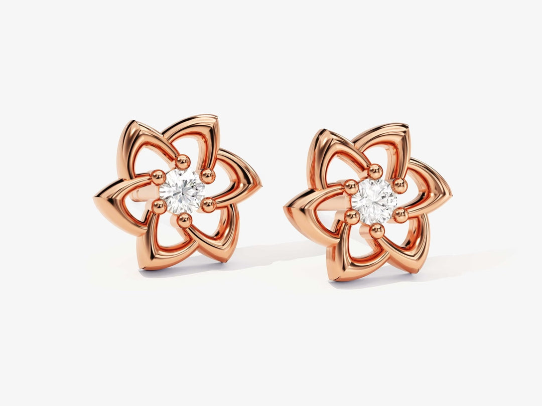 Round Cut Diamond Floral Studs Earrings for Halloween Gift - Doozy Diamonds