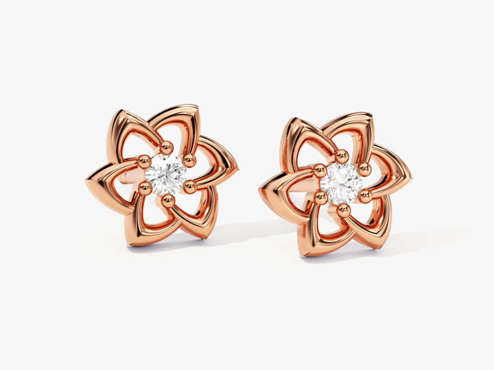 Round Cut Diamond Floral Studs Earrings for Halloween Gift - Doozy Diamonds