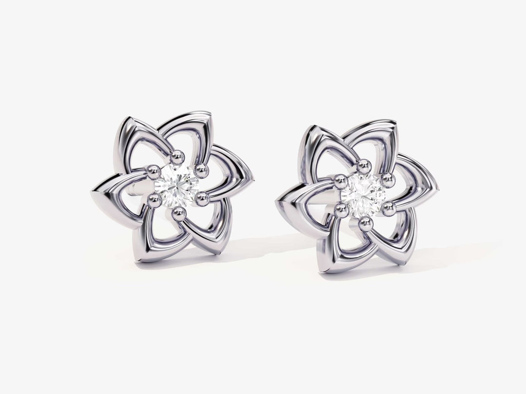 Round Cut Diamond Floral Studs Earrings for Halloween Gift - Doozy Diamonds