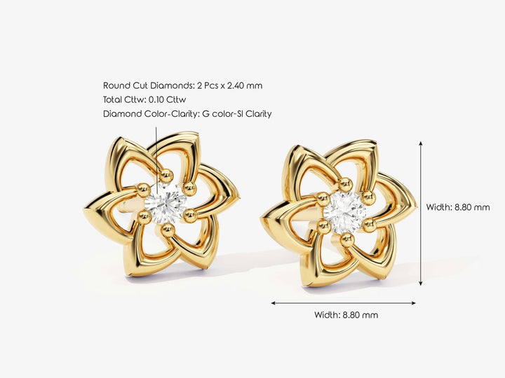 Round Cut Diamond Floral Studs Earrings for Halloween Gift - Doozy Diamonds