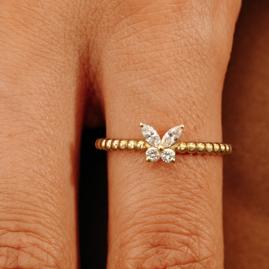 Round & Marquise Cut Diamond Butterfly Gold Wedding Ring - Doozy Diamonds
