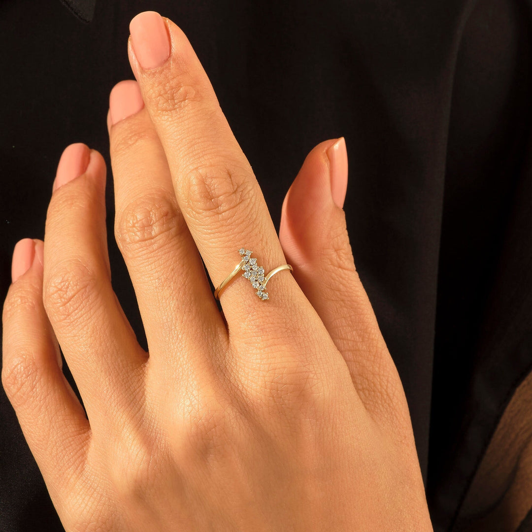 0.29CT Round Unique Cluster lab grown diamonds Wedding Band In 14K Solid Gold - Doozy Diamonds