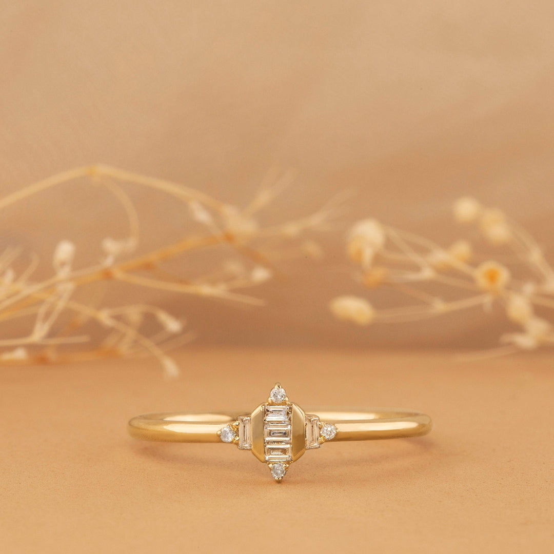 Baguette Cut Diamond Cluster Gold Wedding Ring for Women - Doozy Diamonds