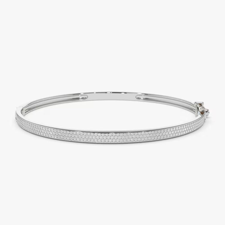 Round Cut Three Row Pave Diamond Bracelet Bangle in 14K Gold - Doozy Diamonds