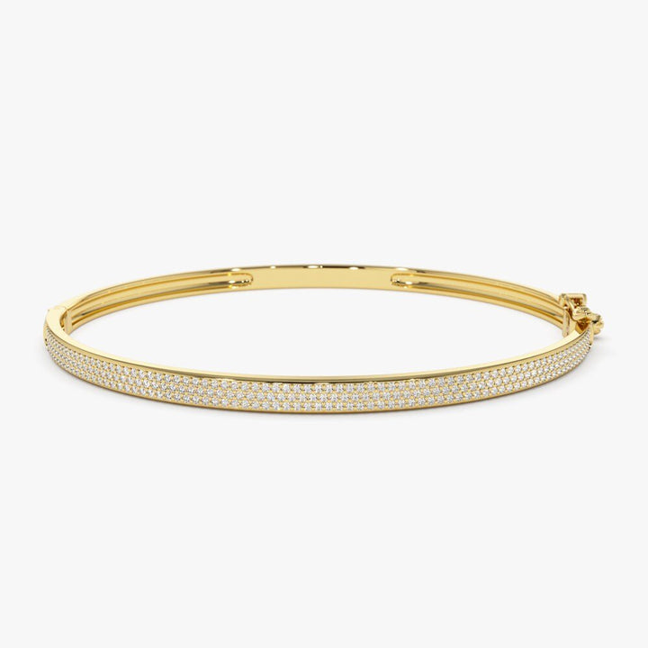 Round Cut Three Row Pave Diamond Bracelet Bangle in 14K Gold - Doozy Diamonds