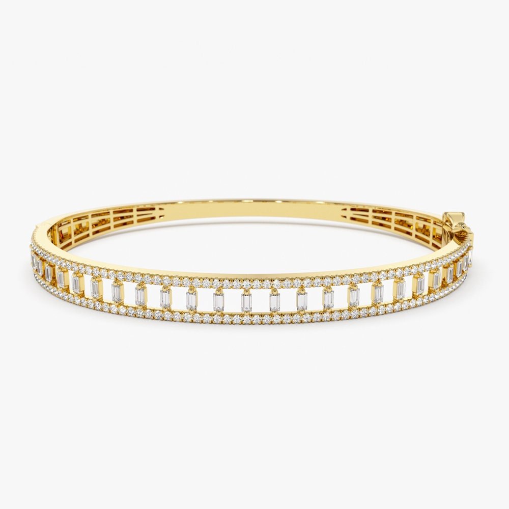 Baguette & Round Cut Diamond Lab-Grown Bangle Bracelet