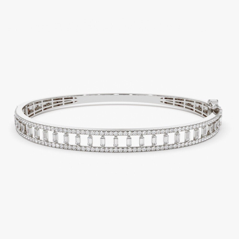 Baguette & Round Cut Diamond Lab-Grown Bangle Bracelet