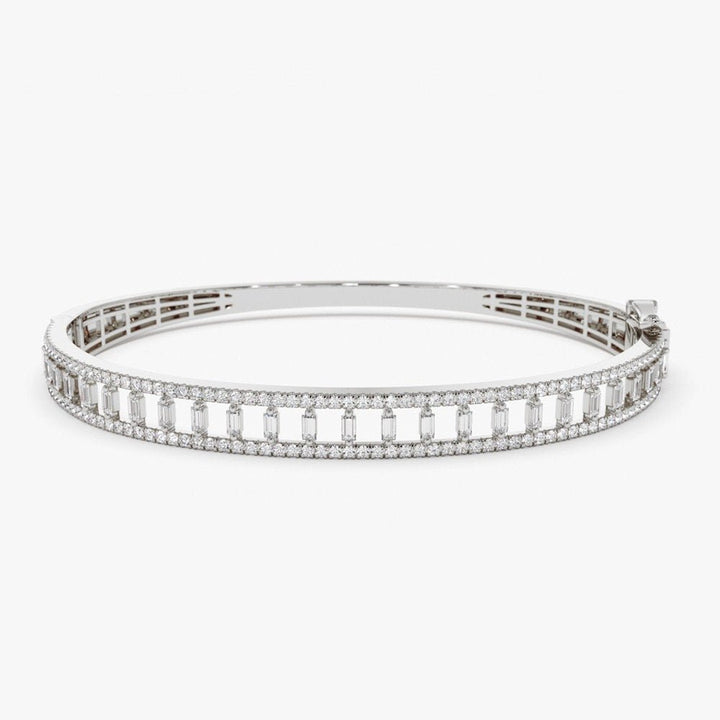 Baguette & Round Cut Diamond Lab-Grown Bangle Bracelet