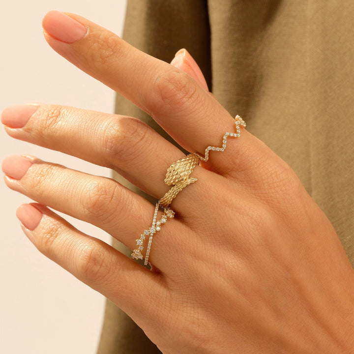 Round lab grown diamonds Wavy Wave Stacking Wedding Band In 14k Gold - Doozy Diamonds