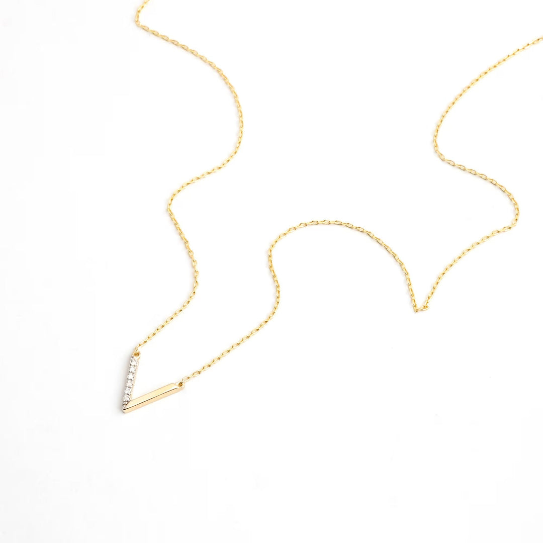 Elegant Gold Diamond Necklace V Shaped Necklace for Her - Doozy Diamonds