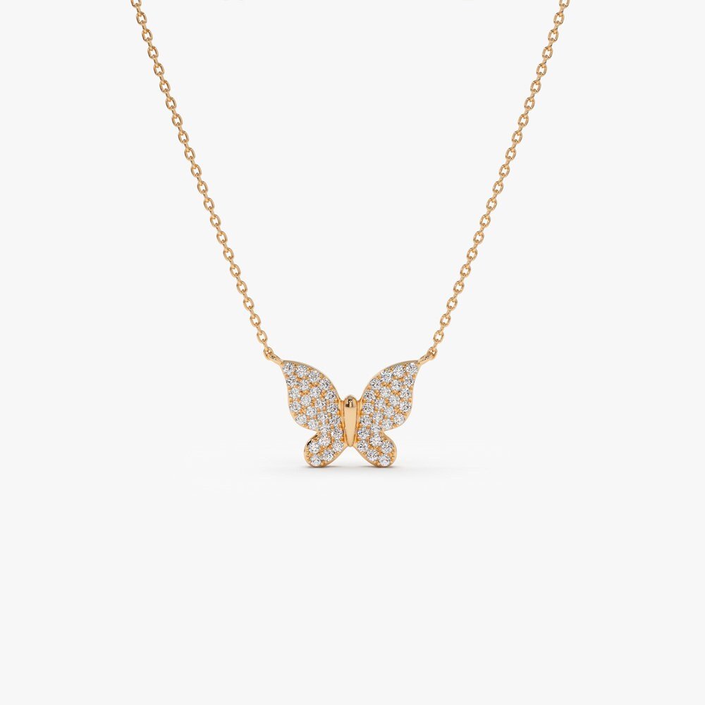Round lab grown diamonds Butterfly Necklace in 14k Gold - Doozy Diamonds