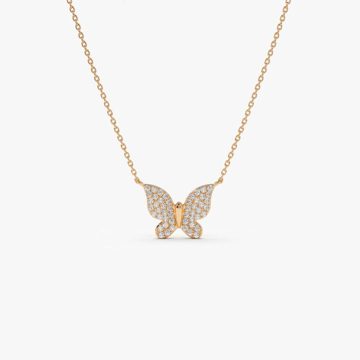 Round lab grown diamonds Butterfly Necklace in 14k Gold - Doozy Diamonds