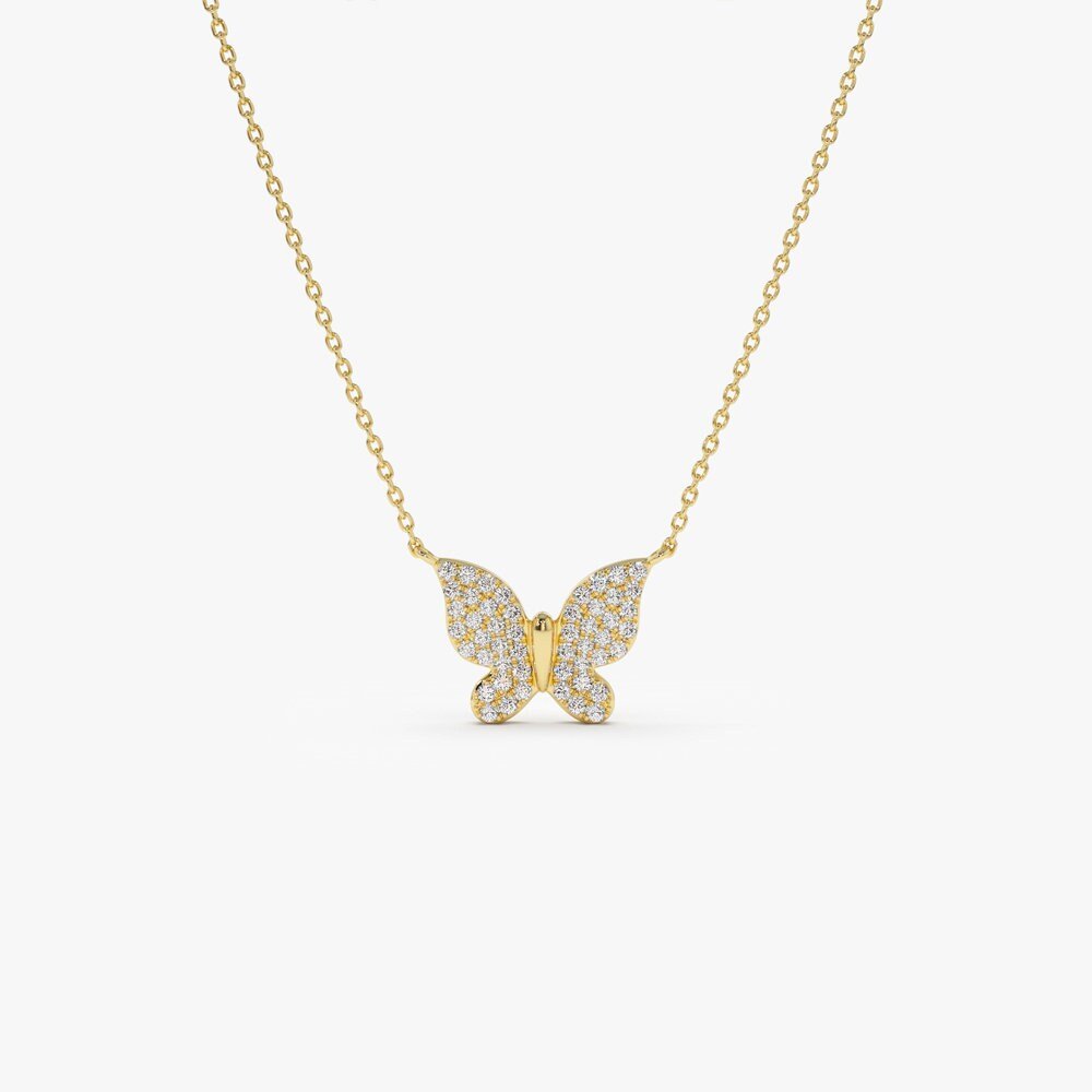 Round lab grown diamonds Butterfly Necklace in 14k Gold - Doozy Diamonds