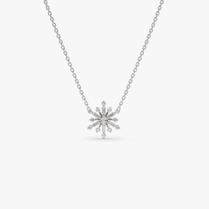Baguette and Round Cut Layering Snowflake Necklace for Her - Doozy Diamonds