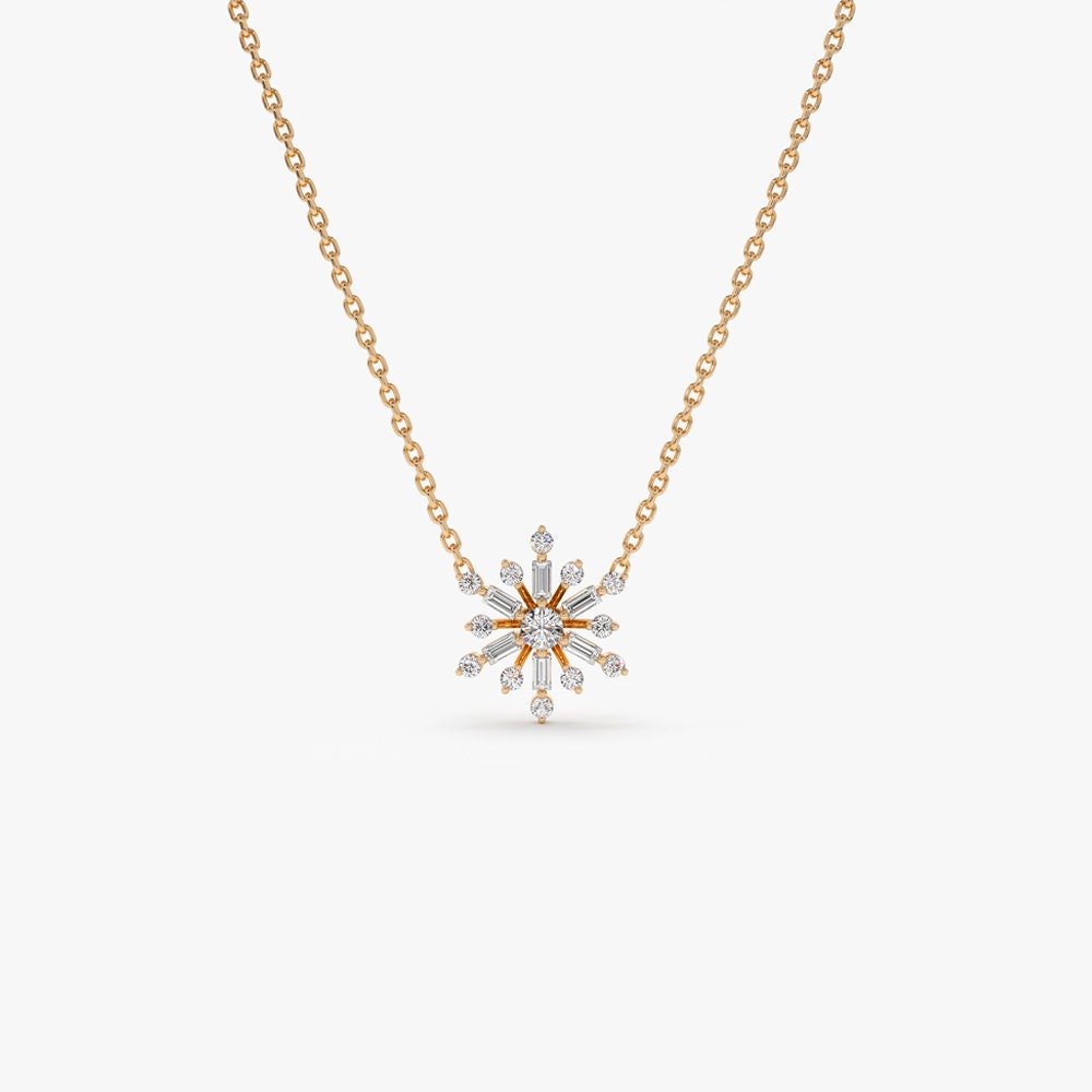 Baguette and Round Cut Layering Snowflake Necklace for Her - Doozy Diamonds