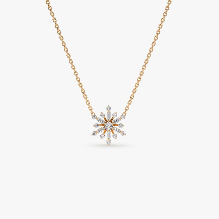 Baguette and Round Cut Layering Snowflake Necklace for Her - Doozy Diamonds