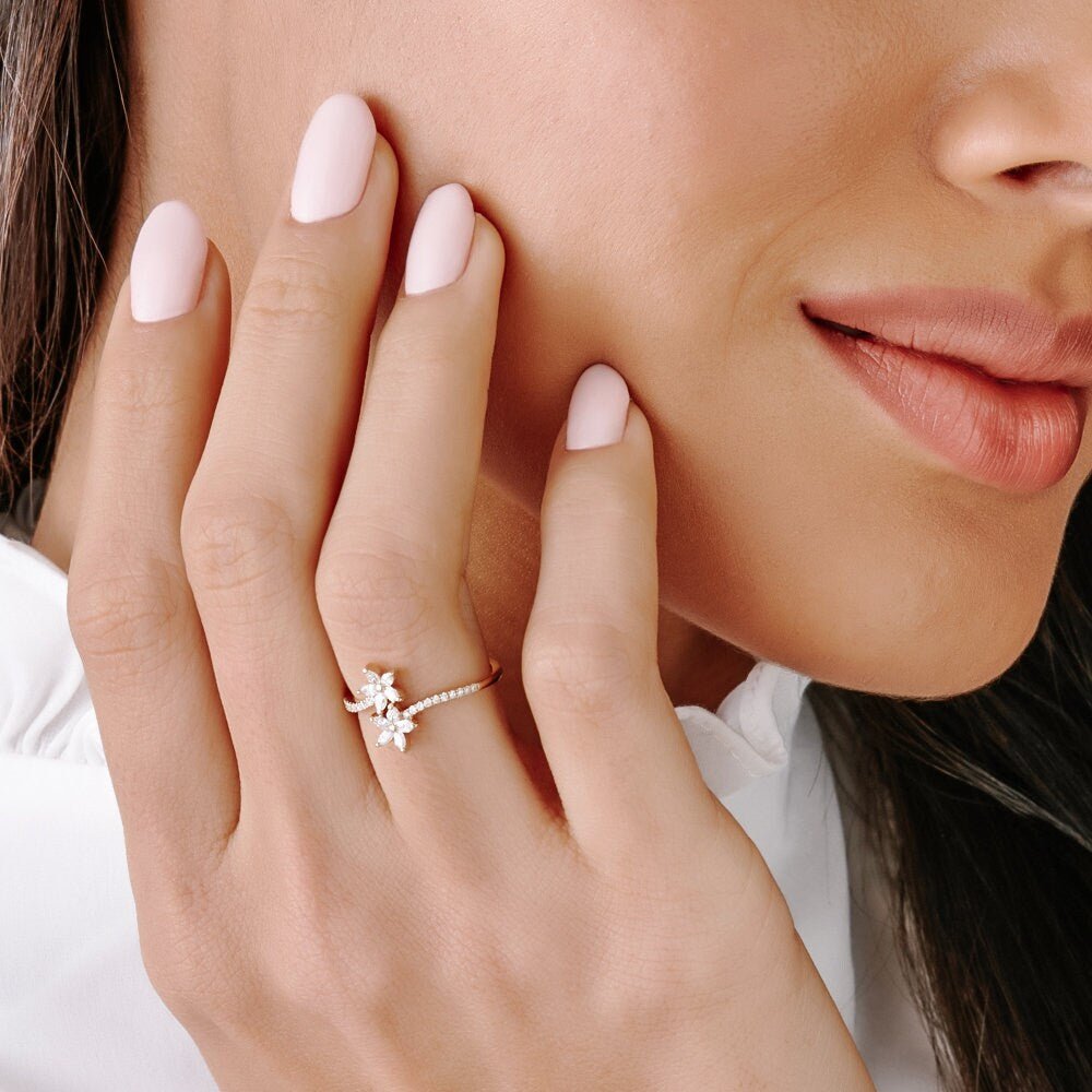 Marquise & Round Cut Flower Diamond Ring Gift for Mother - Doozy Diamonds