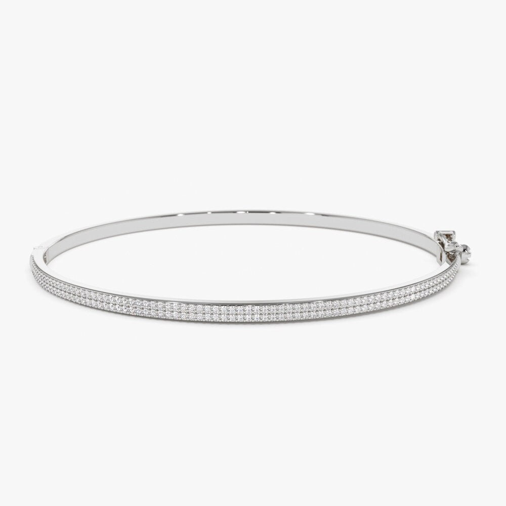 Round Cut Two Row Pave Diamond Bangle Bracelet for Women - Doozy Diamonds