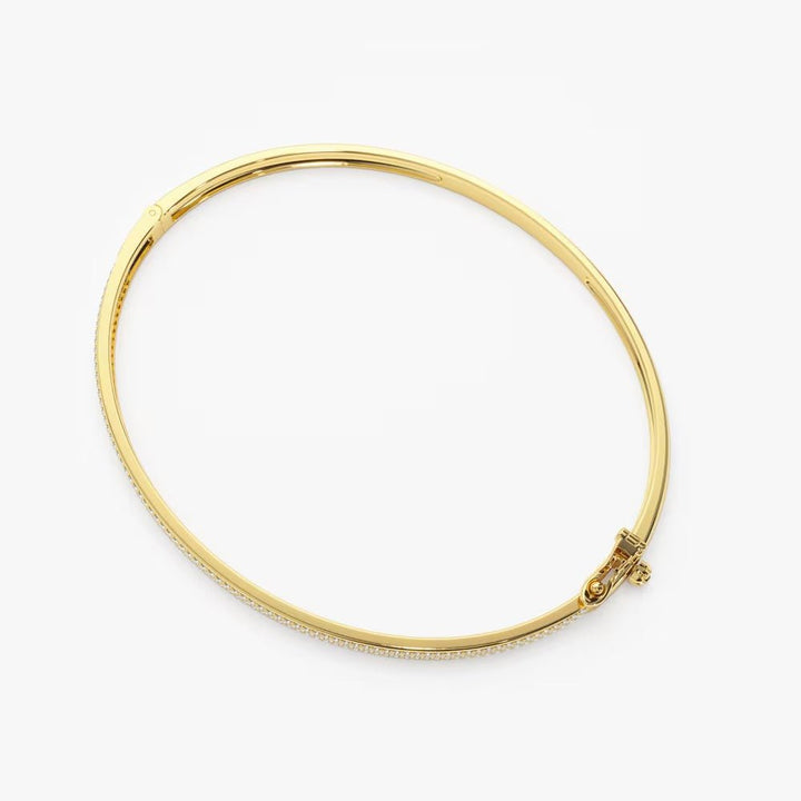 Round Cut Three Row Pave Diamond Bracelet Bangle in 14K Gold - Doozy Diamonds