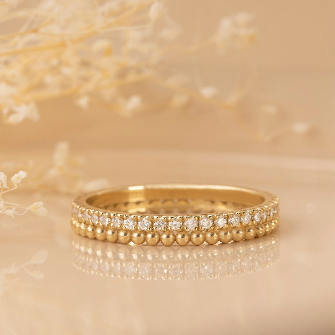 Round Cut Diamond Beaded design Wedding Band for Her - Doozy Diamonds