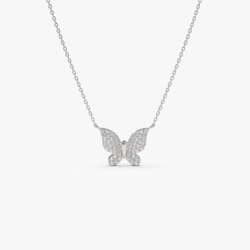 Round lab grown diamonds Butterfly Necklace in 14k Gold - Doozy Diamonds