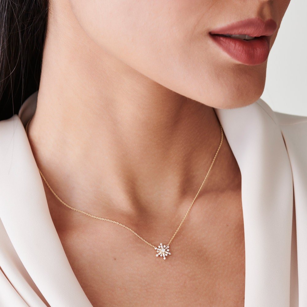 Baguette and Round Cut Layering Snowflake Necklace for Her - Doozy Diamonds