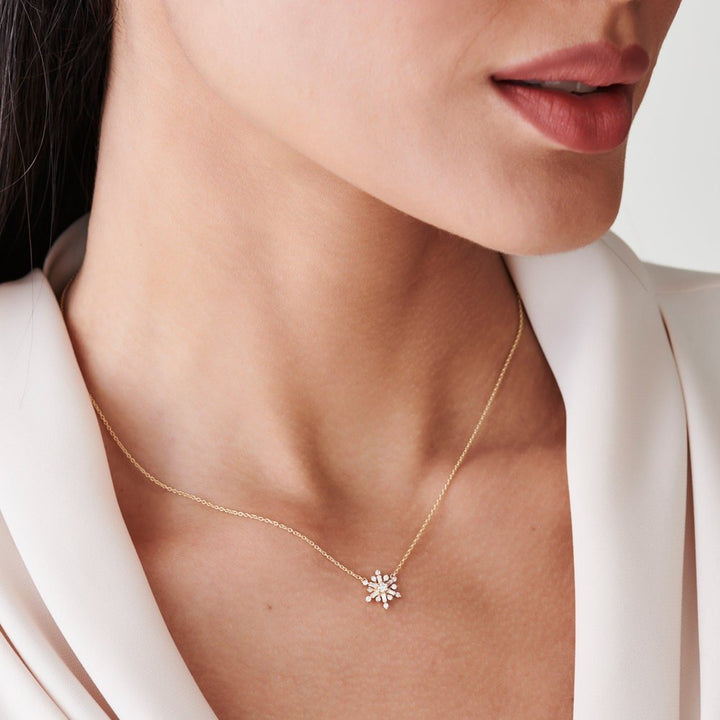 Baguette and Round Cut Layering Snowflake Necklace for Her - Doozy Diamonds