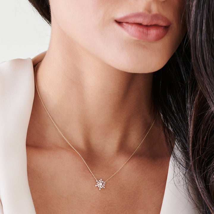 Baguette and Round Cut Layering Snowflake Necklace for Her - Doozy Diamonds