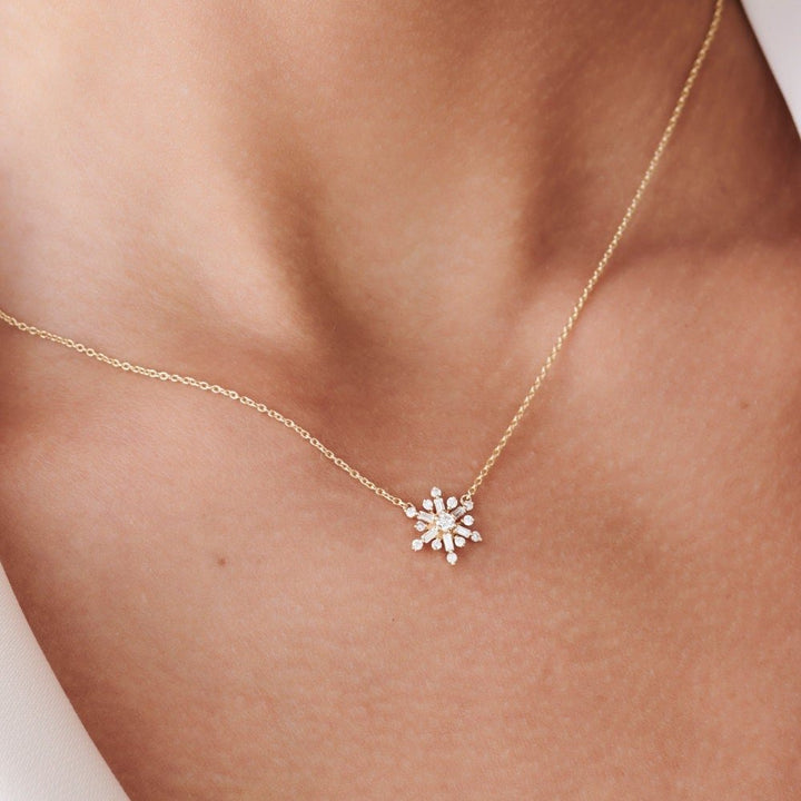 Baguette and Round Cut Layering Snowflake Necklace for Her - Doozy Diamonds