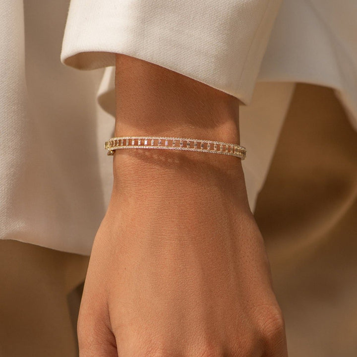 Baguette & Round Cut Diamond Lab-Grown Bangle Bracelet