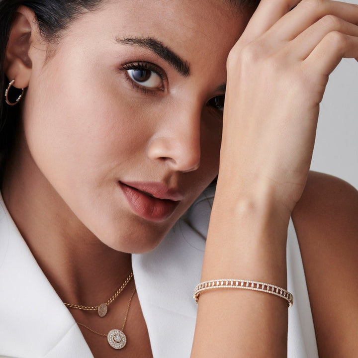 Baguette & Round Cut Diamond Lab-Grown Bangle Bracelet