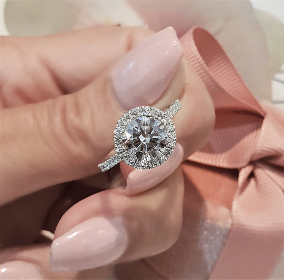 2.0CT round halo lab grown diamond engagement ring for sale