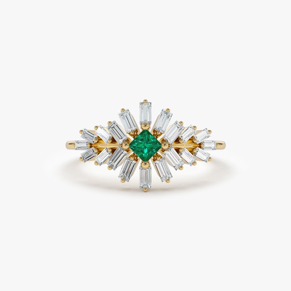 Green Princess & Baguette Cut Diamond Cluster Ring for Women - Doozy Diamonds