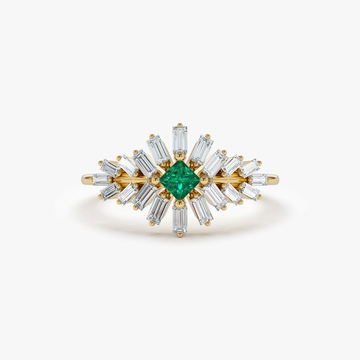 Green Princess & Baguette Cut Diamond Cluster Ring for Women - Doozy Diamonds