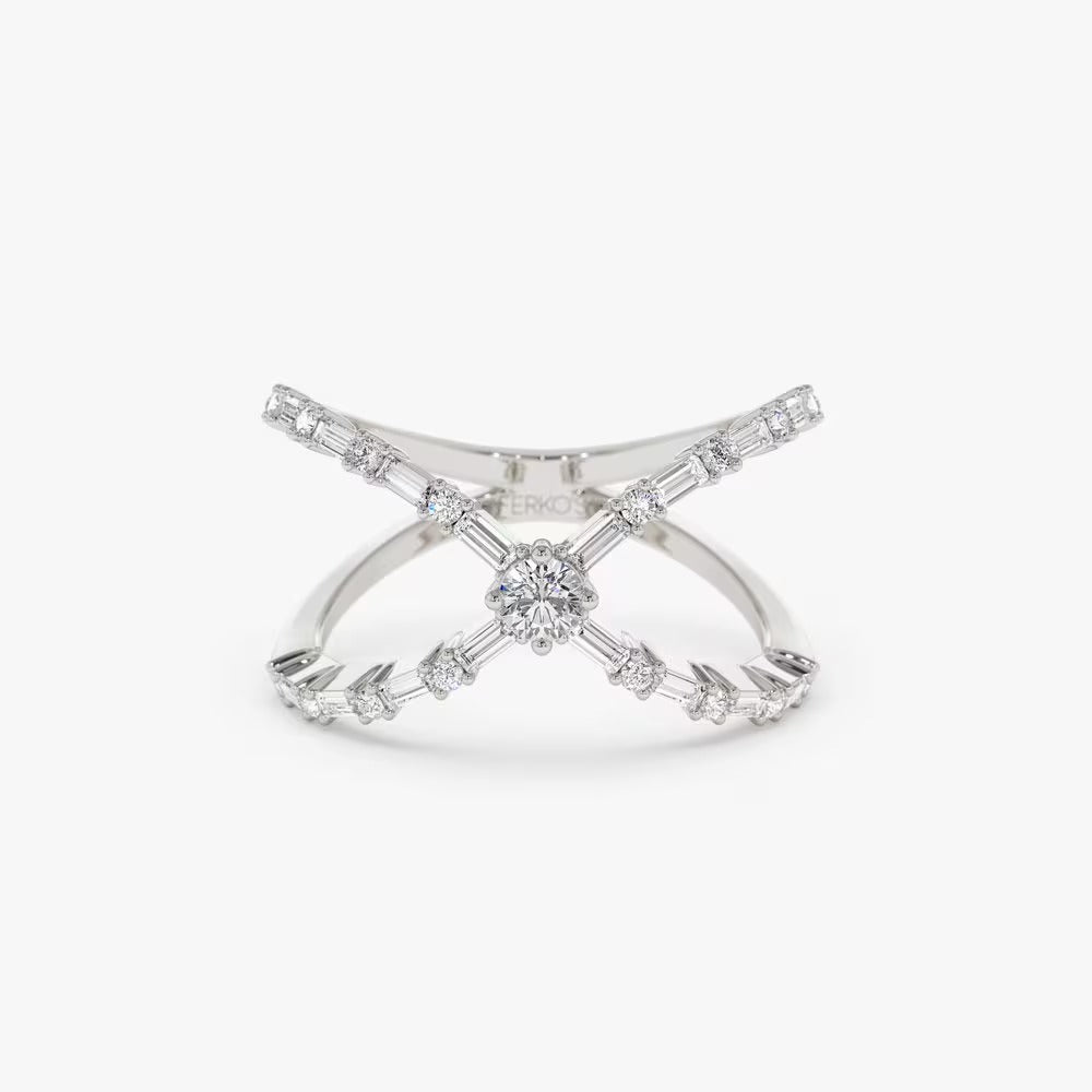 Baguette & Round Diamond Crisscross Band for Her - Doozy Diamonds