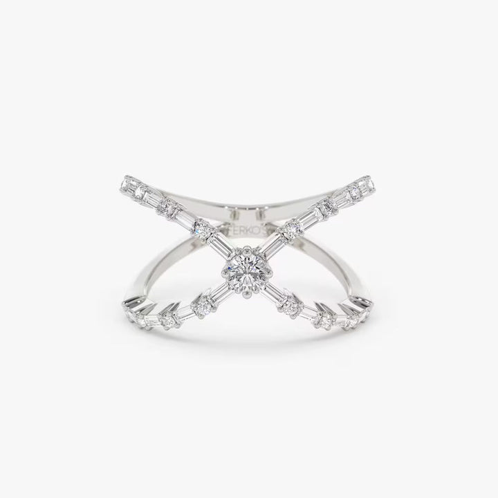 Baguette & Round Diamond Crisscross Band for Her - Doozy Diamonds