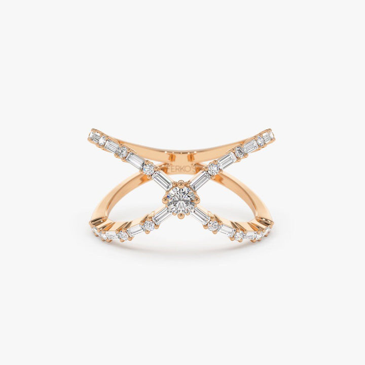 Baguette & Round Diamond Crisscross Band for Her - Doozy Diamonds