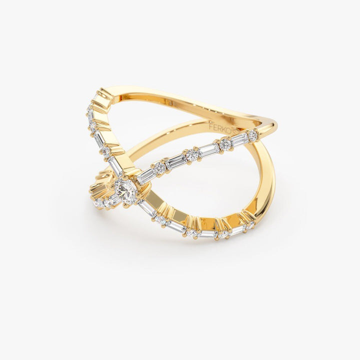 Baguette & Round Diamond Crisscross Band for Her - Doozy Diamonds