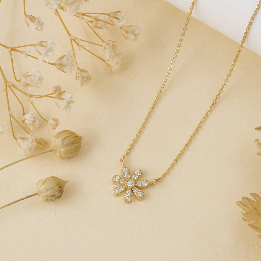 Round Cut Diamond Flower Necklace for Women - Doozy Diamonds