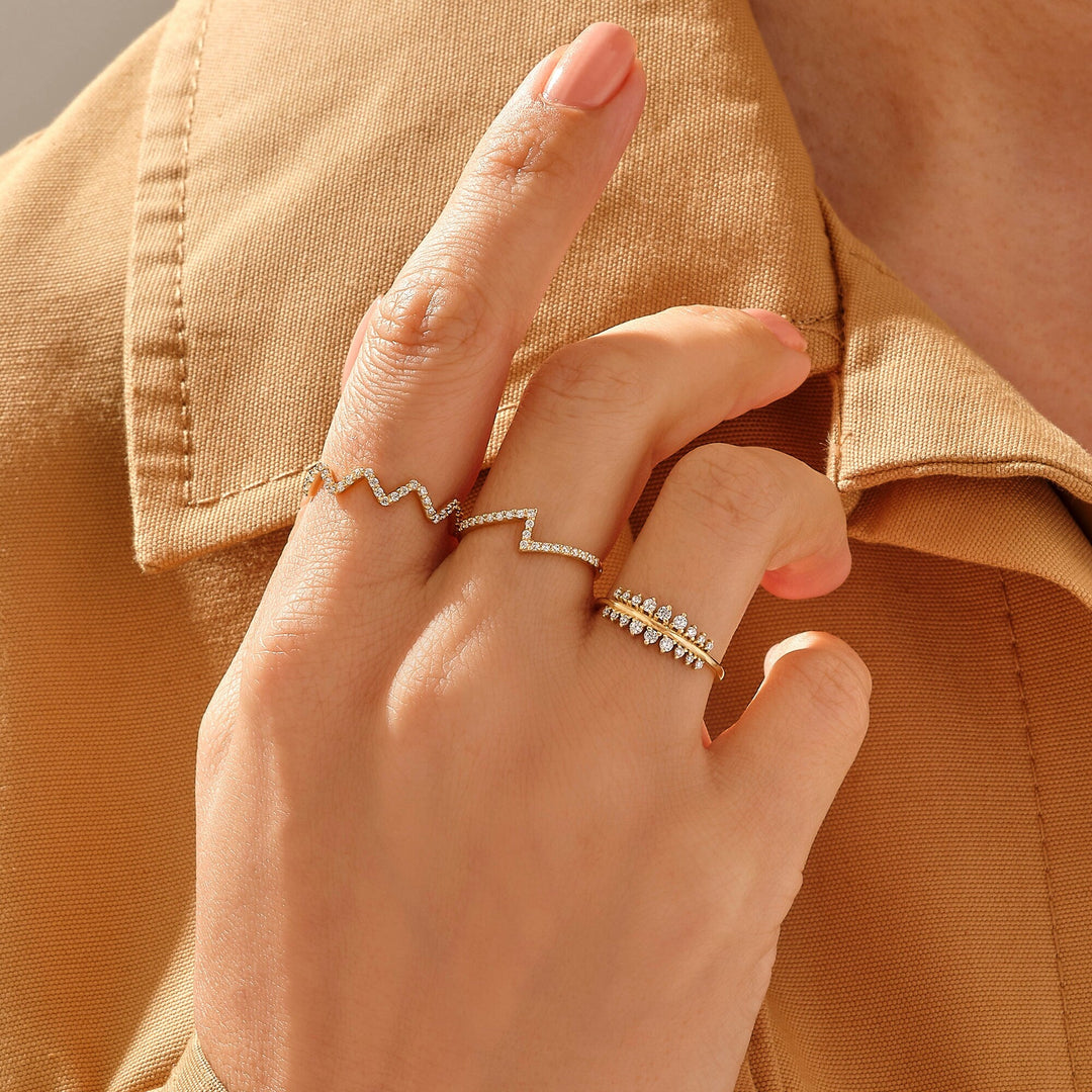Round lab grown diamonds Wavy Wave Stacking Wedding Band In 14k Gold - Doozy Diamonds