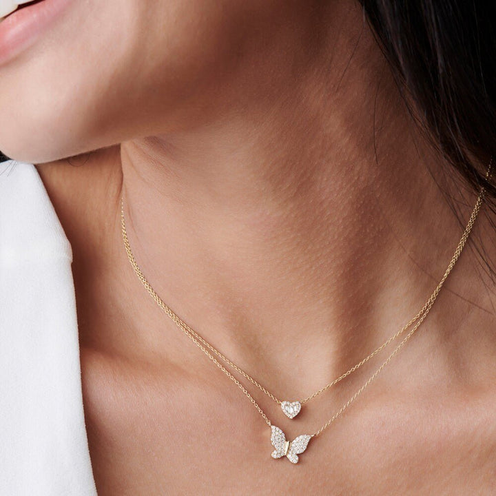 Round lab grown diamonds Butterfly Necklace in 14k Gold - Doozy Diamonds